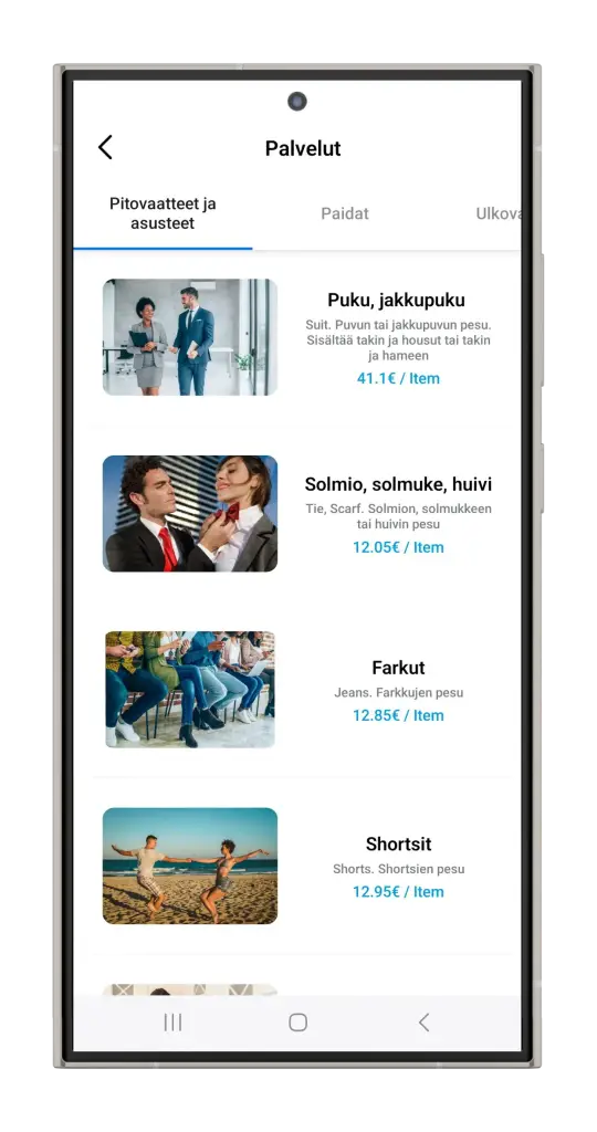 Image of washApp.fi categories